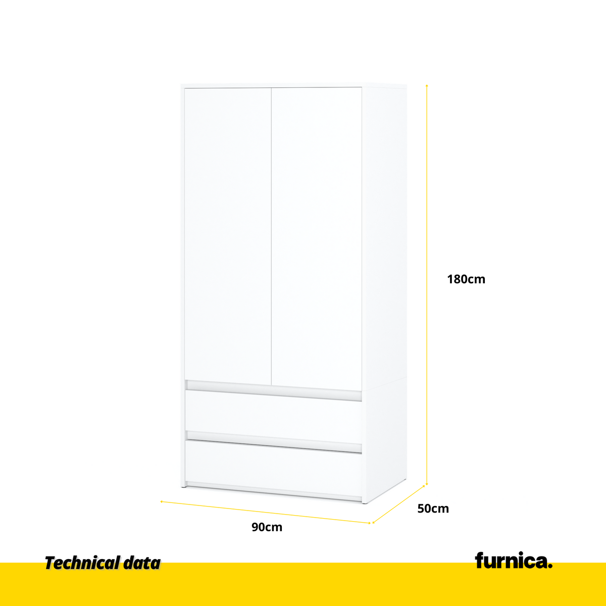 JOELLE - Skříň se 2 dveřmi a 2 zásuvkami - bílý matný povrch H180cm Š90cm H50cm (2) – Furnica