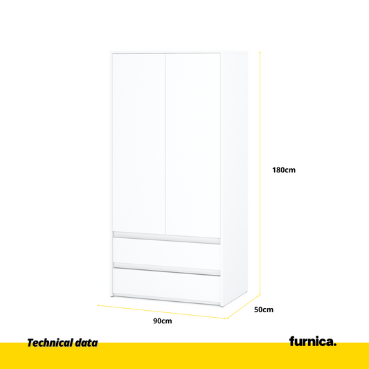 JOELLE - Skříň se 2 dveřmi a 2 zásuvkami - bílý matný povrch H180cm Š90cm H50cm (2) – Furnica