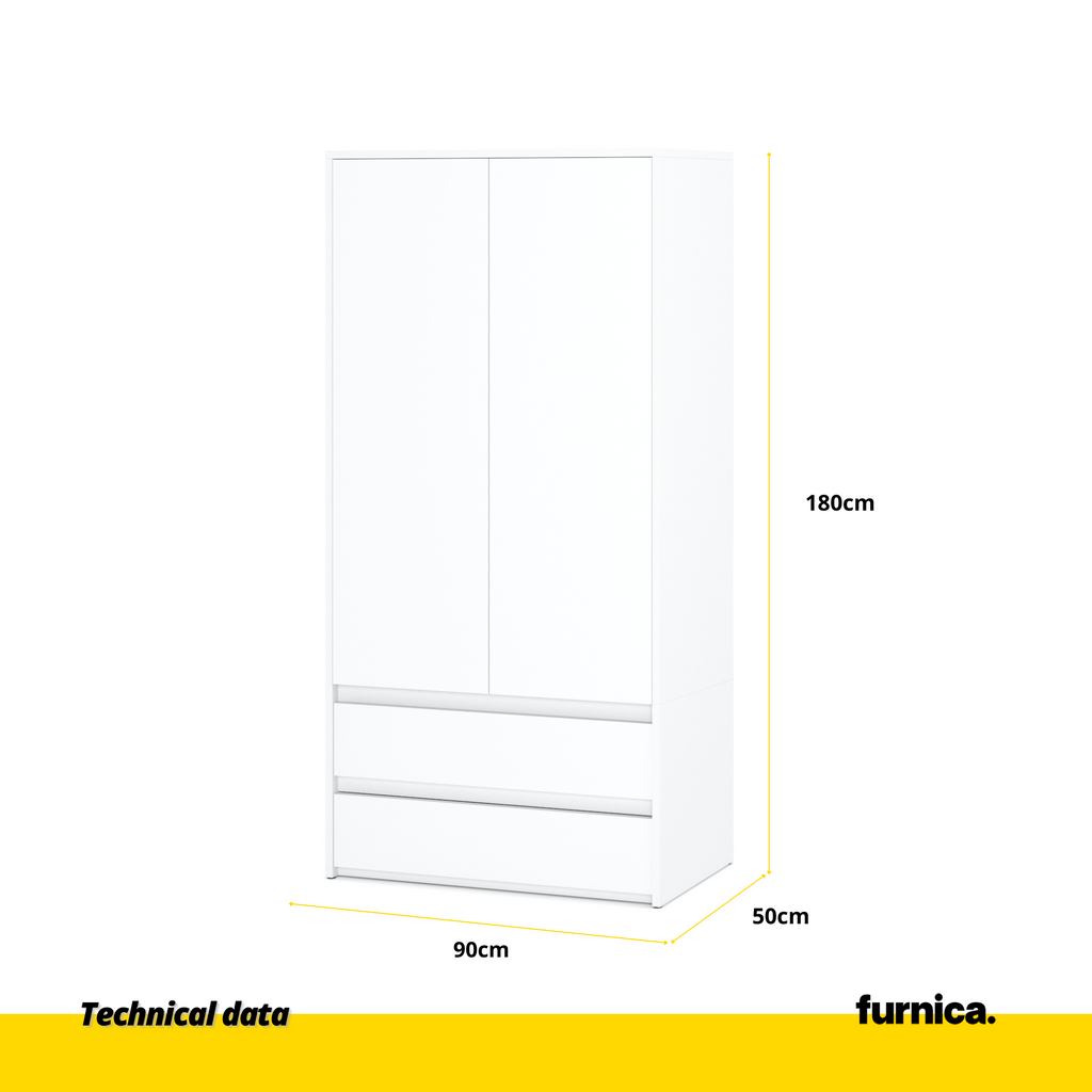 JOELLE - Skříň se 2 dveřmi a 2 zásuvkami - bílý matný povrch H180cm Š90cm H50cm