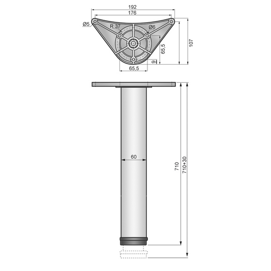 Nastavitelná noha nábytku 710 mm - montážní deska ZnAl - černá (2) – Furnica