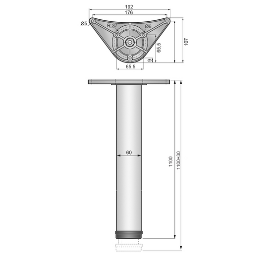 Nastavitelná noha nábytku 1100 mm - ZnAl montážní deska - hliník (2) – Furnica