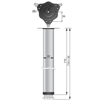 Nastavitelná noha nábytku 710 mm - chrom (2) – Furnica