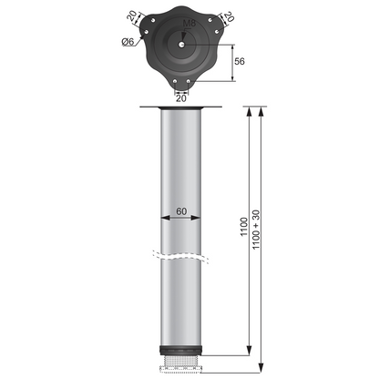 Nastavitelná noha nábytku 1100 mm - ocelová montážní deska - hliník (2) – Furnica