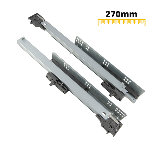 Tlačítkem otevíratelné skryté výsuvné lišty pro zásuvky, plný výsuv - 270 mm.