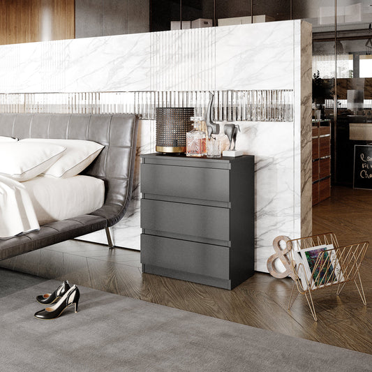 GABRIEL - Komoda se 3 zásuvkami - Skříň na oblečení do ložnice - Antracit - H72cm Š60cm D33cm (2)