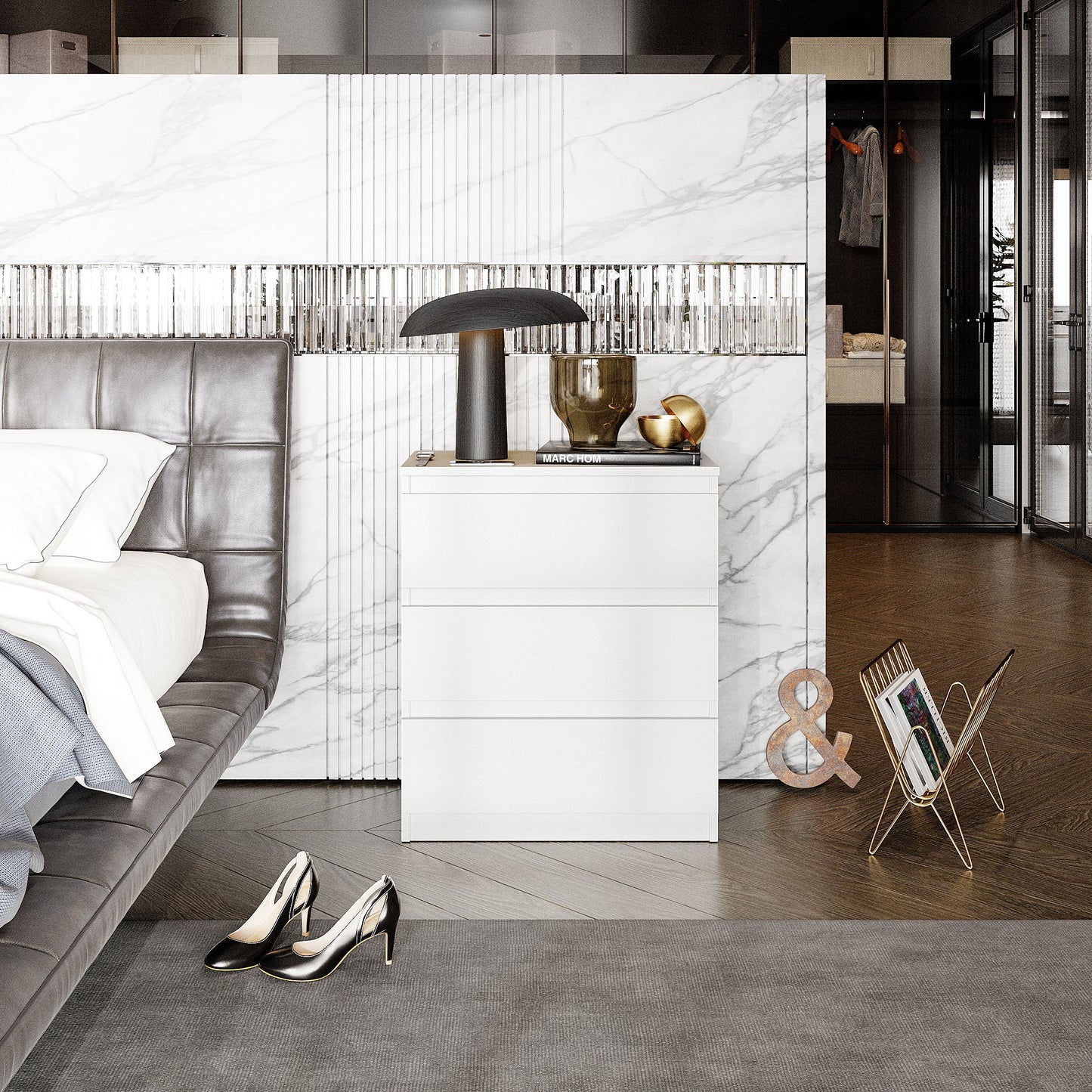 GABRIEL - Komoda se 3 zásuvkami - Skříň na oblečení do ložnice - Bílá matná - H72cm Š60cm D33cm (4)