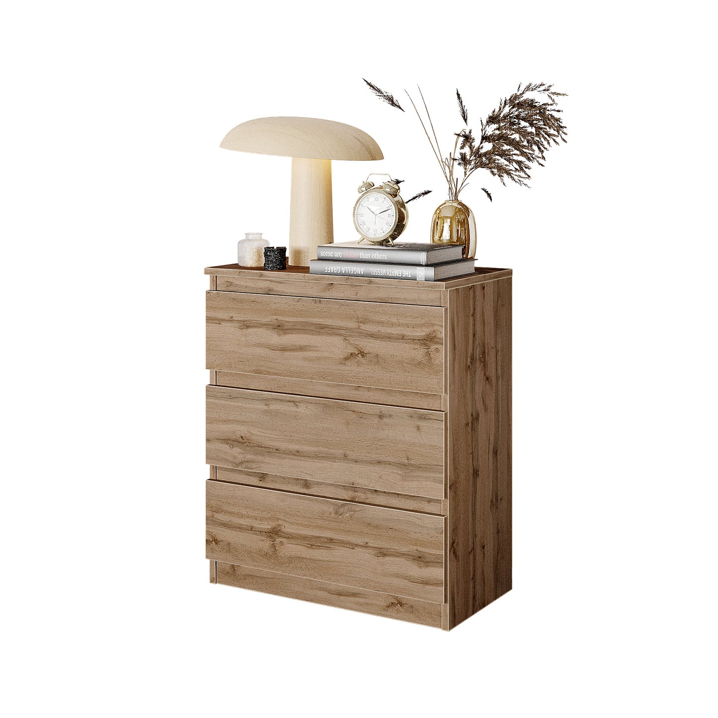 GABRIEL - Komoda se 3 zásuvkami - Skříň na oblečení do ložnice - Dub Wotan - H72cm Š60cm D33cm