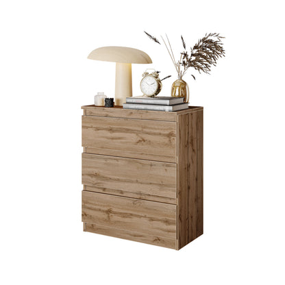 GABRIEL - Komoda se 3 zásuvkami - Skříň na oblečení do ložnice - Dub Wotan - H72cm Š60cm D33cm