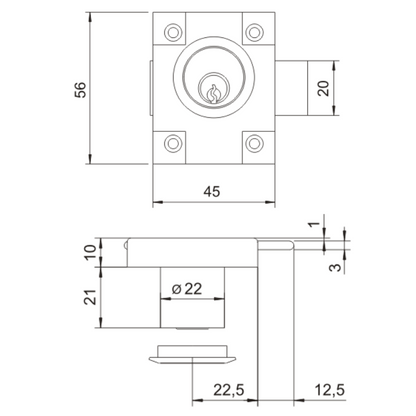 Zámek na nábytek 22x21mm (3) – Furnica