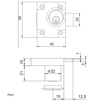 Zámek nábytku vlevo/vpravo 22x21mm (5) – Furnica