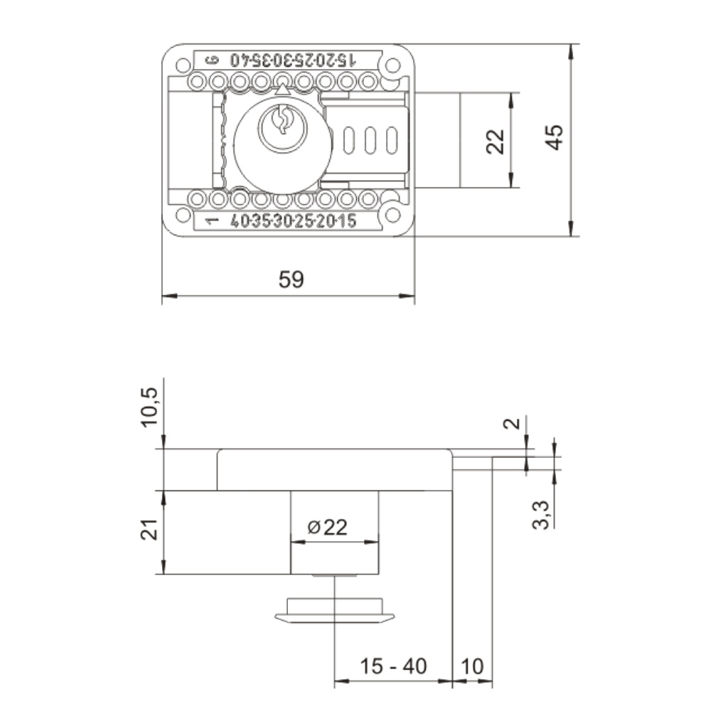 Nastavitelný zámek nábytku 22x21mm (3) – Furnica