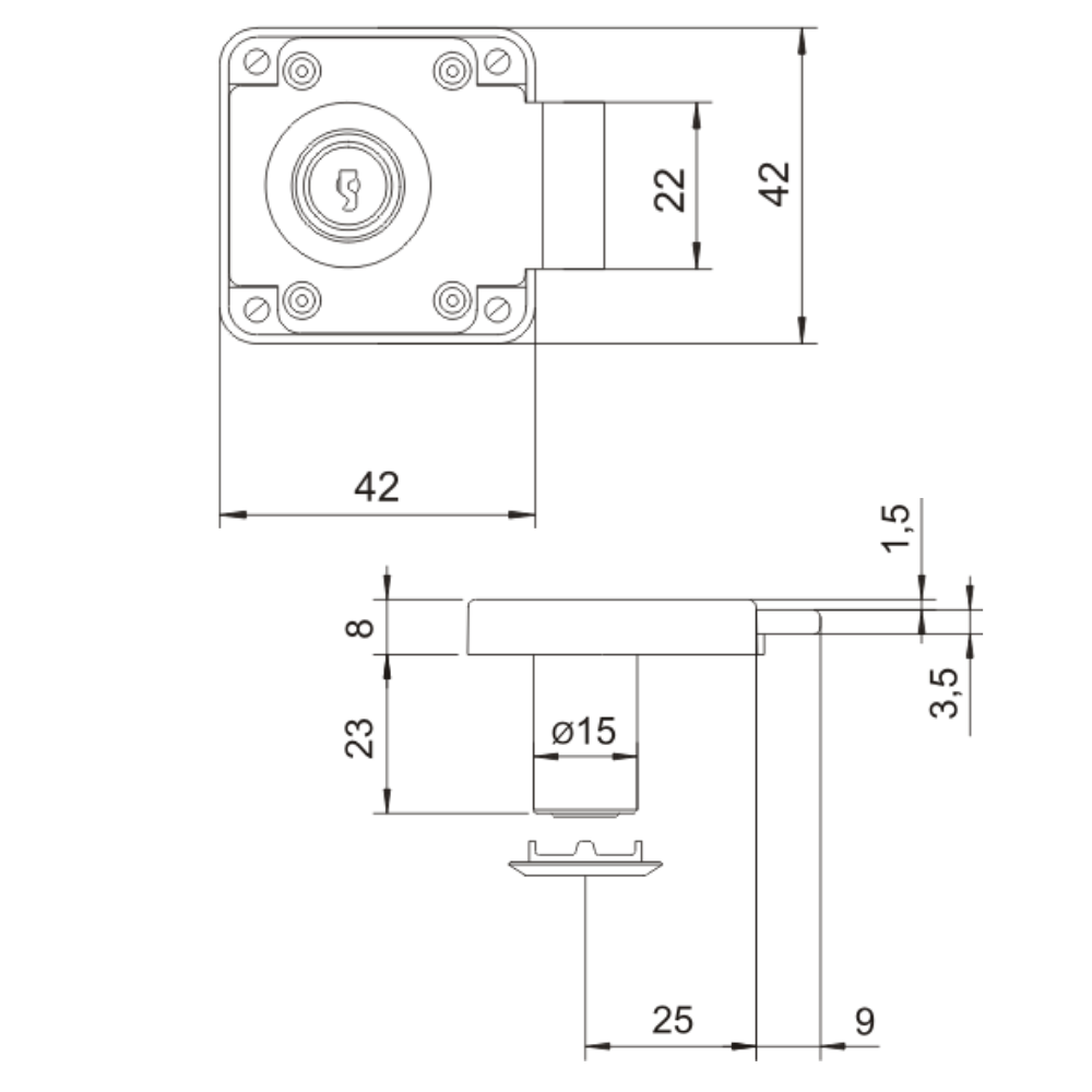 Zámek na nábytek 15x23mm (3) – Furnica