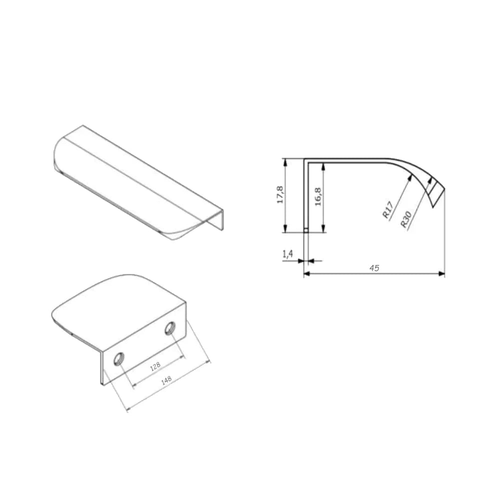 Profilová rukojeť Edge Grip UA02 32 mm (celková délka 52 mm) - matná černá