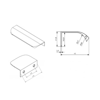 Okrajový úchop kulatého profilu 128 mm (celková délka 148 mm) - hliník (2) – Furnica
