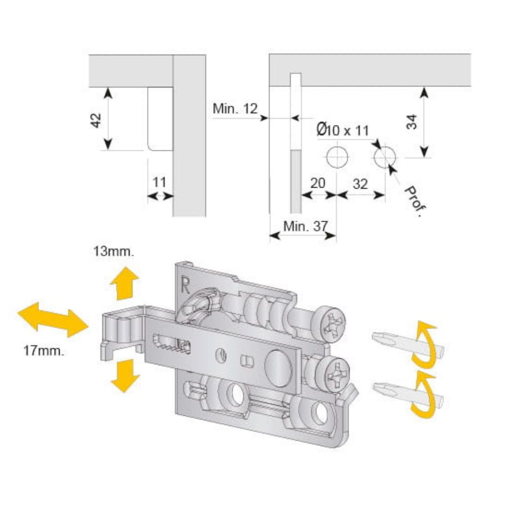 Nastavitelný držák skříně, L+R - 3D Premium - hnědý (4) – Furnica