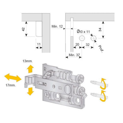 Nastavitelný držák skříně, L+R - 3D Premium - hnědý (4) – Furnica