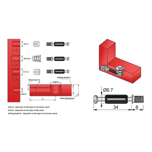 Cam Dowel 34mm s M6 závitem - 1 ks (2) – Furnica