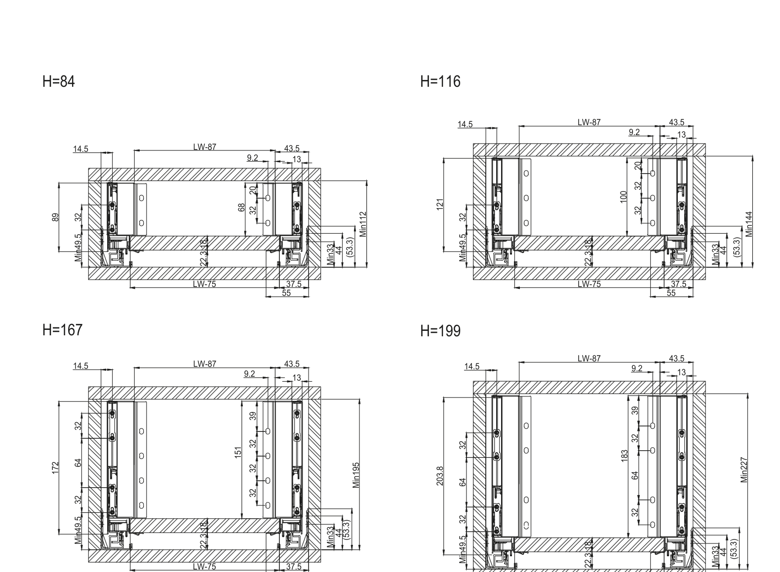Zásuvkový systém Slim Box 40 kg - tlumené zavírání - 18 mm
