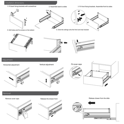 Sada systému zavírání zásuvek s tlumením, STŘEDNÍ, V: 142 mm, stříbrná (3) – Furnica