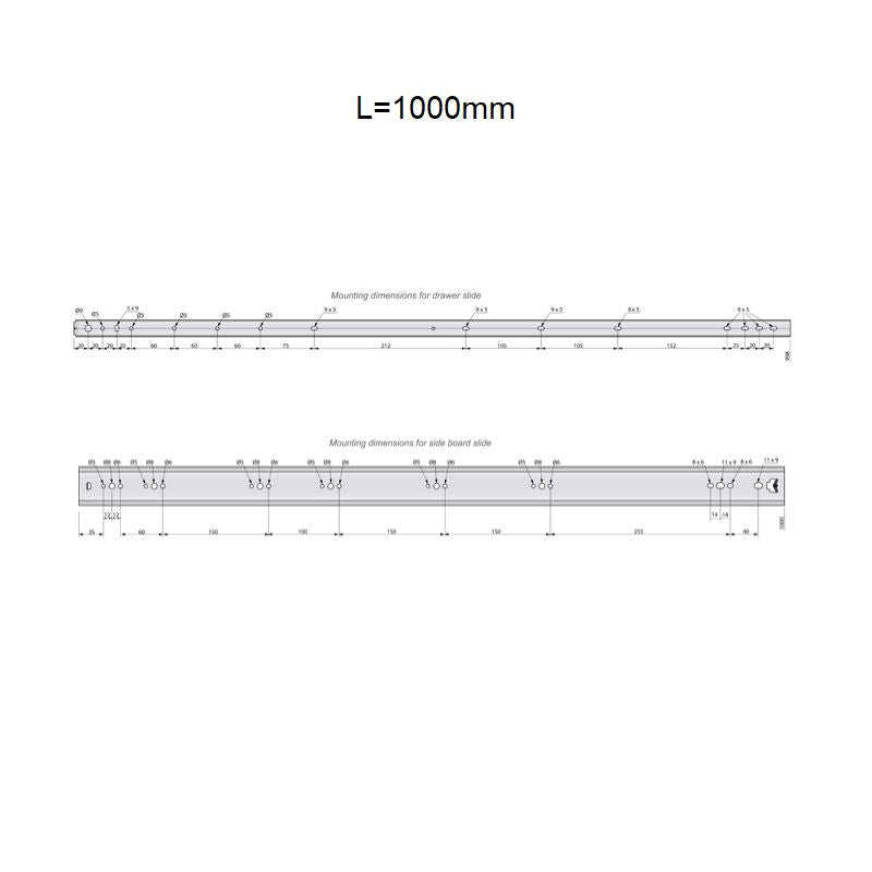 Výsuvné lišty s kuličkovými ložisky 1000mm - H53 (pravá a levá strana)