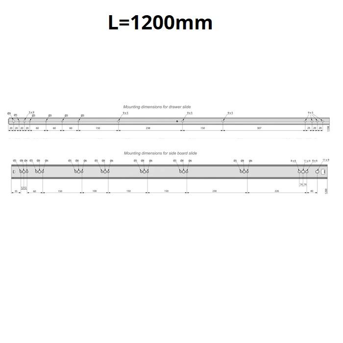 Výsuvné lišty s kuličkovými ložisky 1200 mm - H53 (pravá a levá strana)