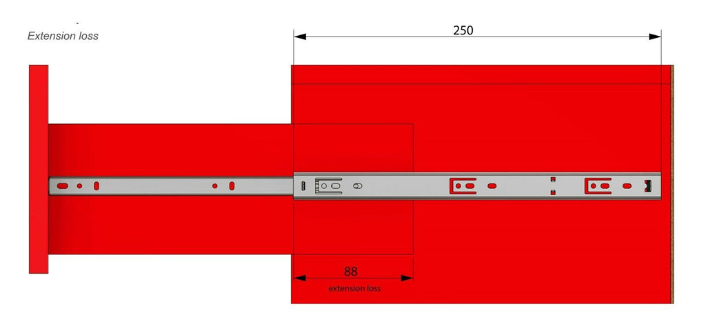 Výsuvné lišty s kuličkovými ložisky 250 mm - H27 (pravá a levá strana)