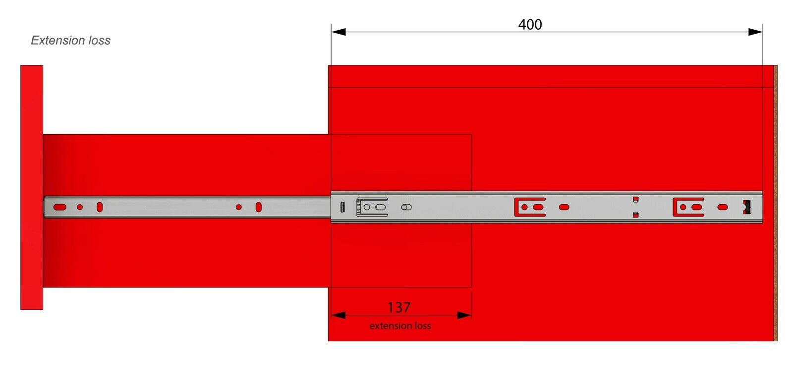 Drawer runners ball bearing 400mm - H27 (right and left side) Furnica 