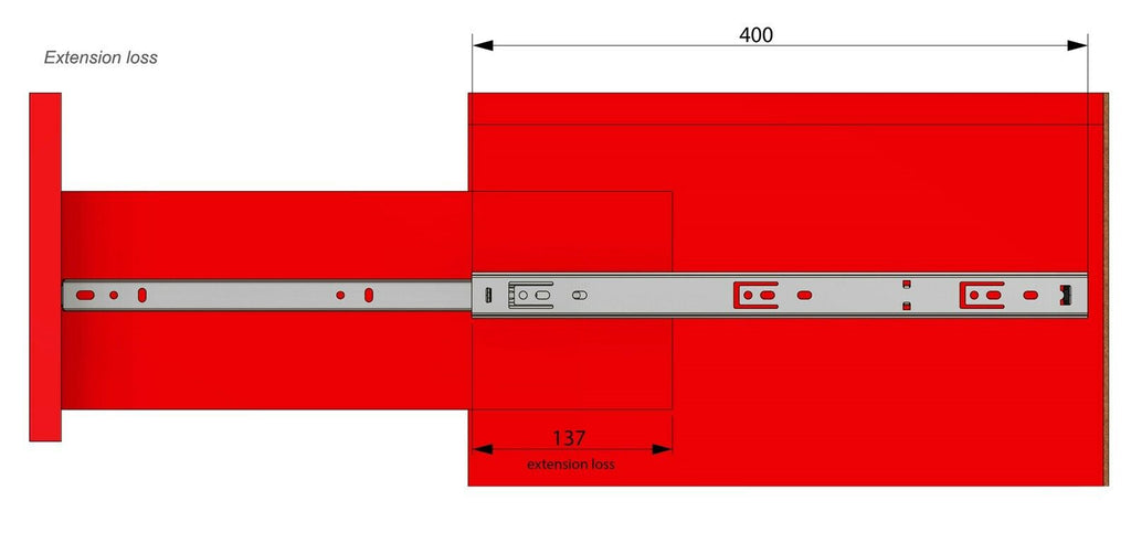Výsuvné lišty s kuličkovými ložisky 400 mm - H27 (pravá a levá strana)