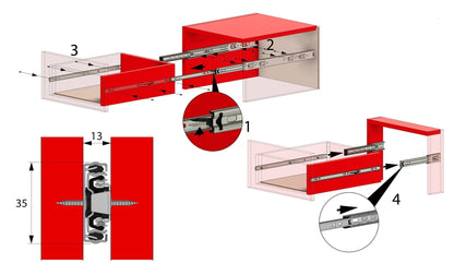Drawer runners ball bearing 400mm - H35 (right and left side) Furnica 