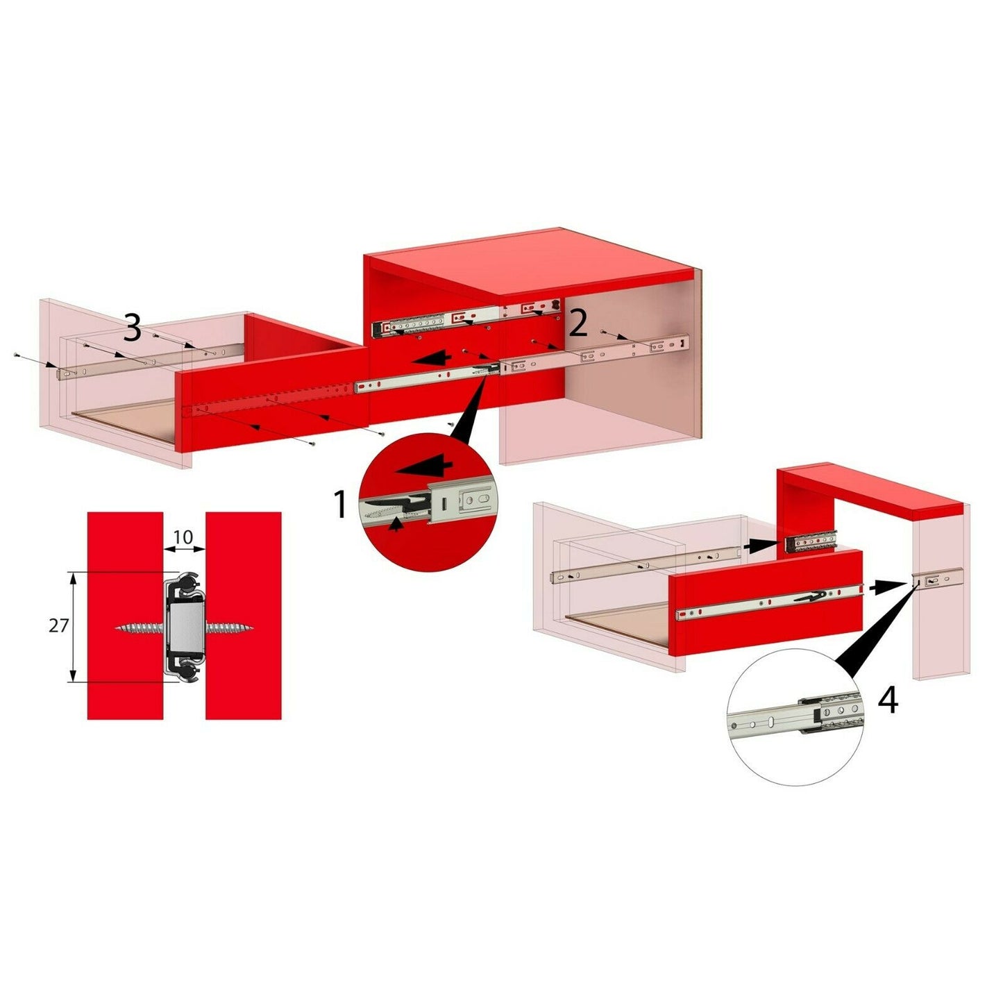 Drawer runners ball bearing 450mm - H27 (right and left side) Furnica 