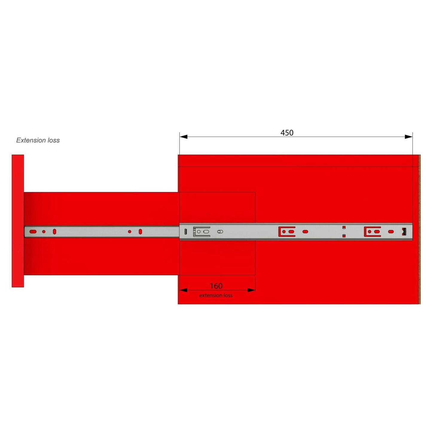 Drawer runners ball bearing 450mm - H27 (right and left side) Furnica 