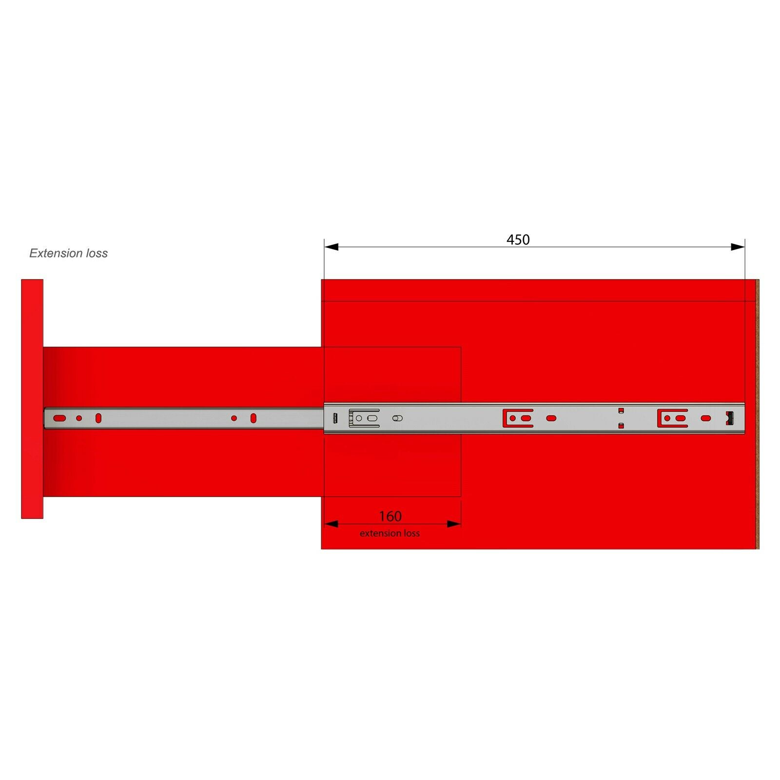 Drawer runners ball bearing 450mm - H27 (right and left side) Furnica 