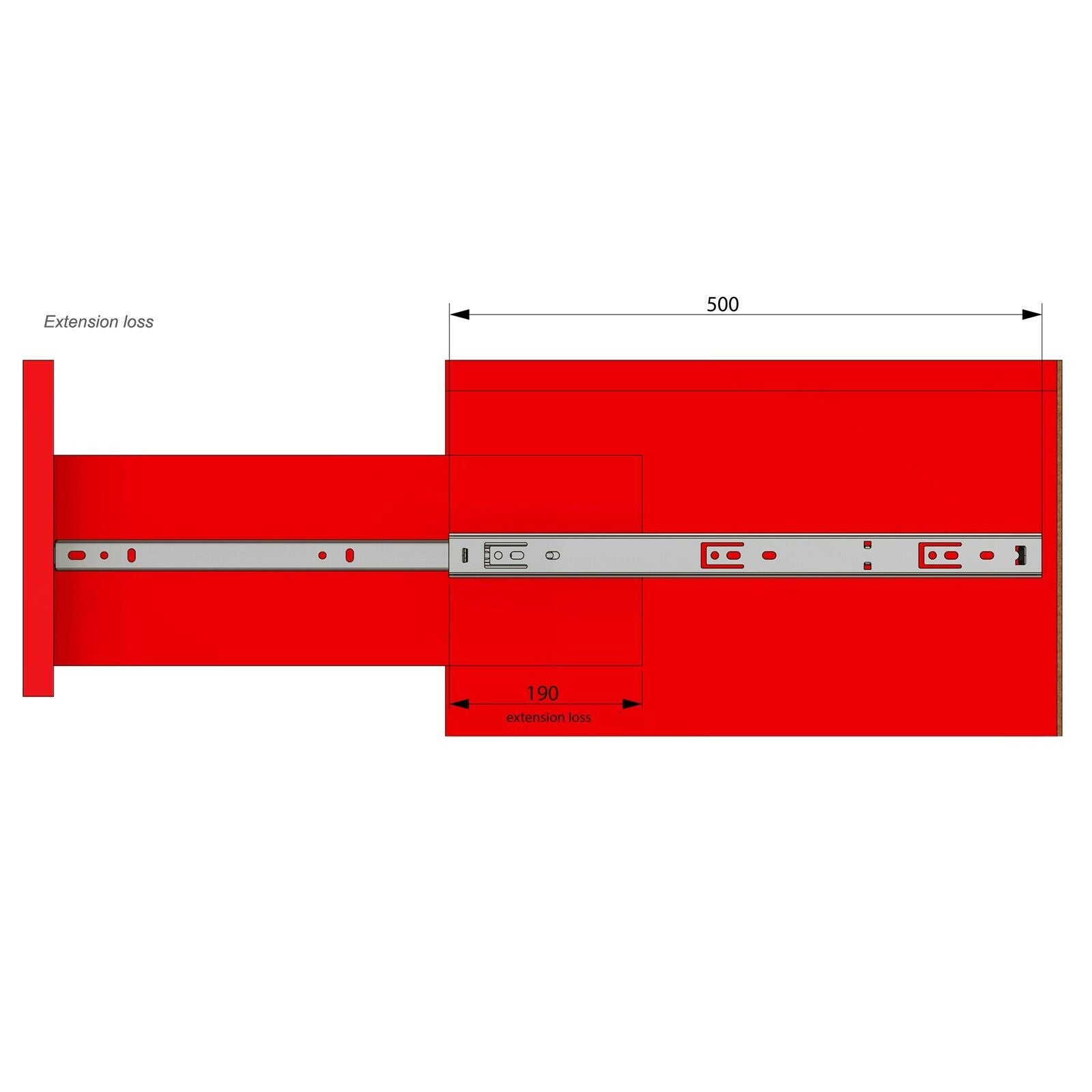 Drawer runners ball bearing 500mm - H27 (right and left side) Furnica 