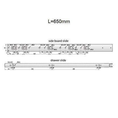 Drawer runners push to open 650mm - H45 (right and left side) NTP 