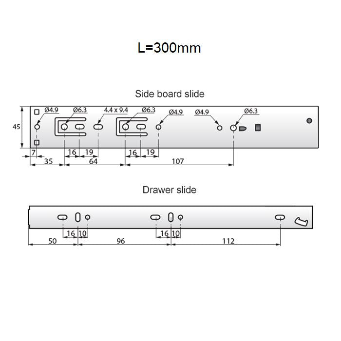 Drawer runners soft-close 300mm - H45 (right and left side) NTP 