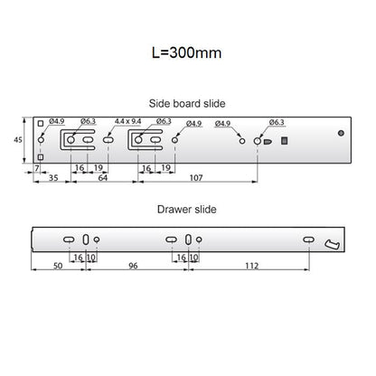 Drawer runners soft-close 300mm - H45 (right and left side) NTP 