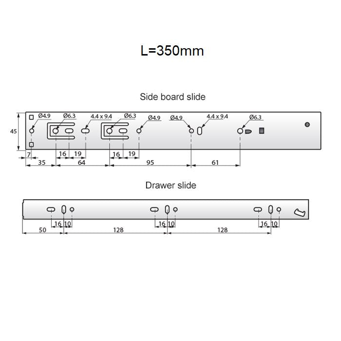 Drawer runners soft-close 350mm - H45 (right and left side) NTP 