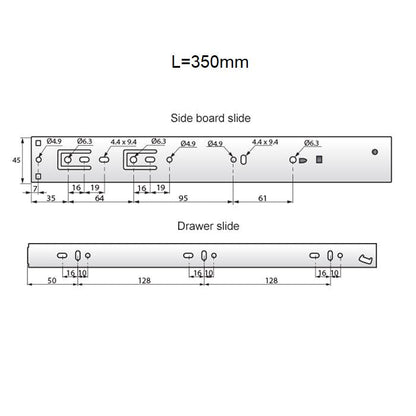 Drawer runners soft-close 350mm - H45 (right and left side) NTP 