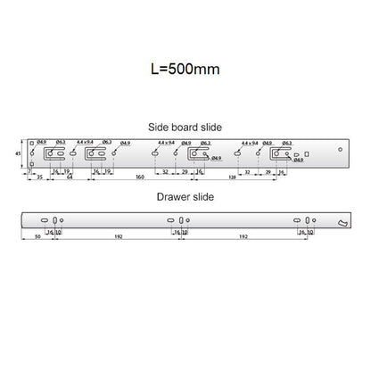 Drawer runners soft-close 500mm - H45 (right and left side) NTP 
