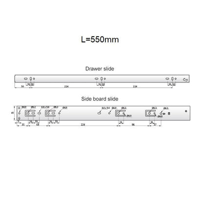 Drawer runners soft-close 550mm - H45 (right and left side) NTP 