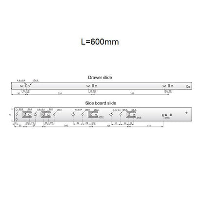 Drawer runners soft-close 600mm - H45 (right and left side) NTP 