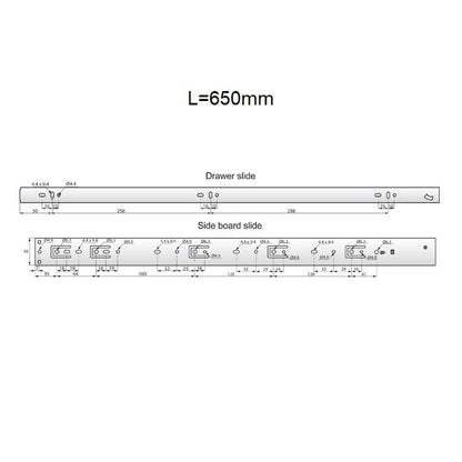 Drawer runners soft-close 650mm - H45 (right and left side) NTP 