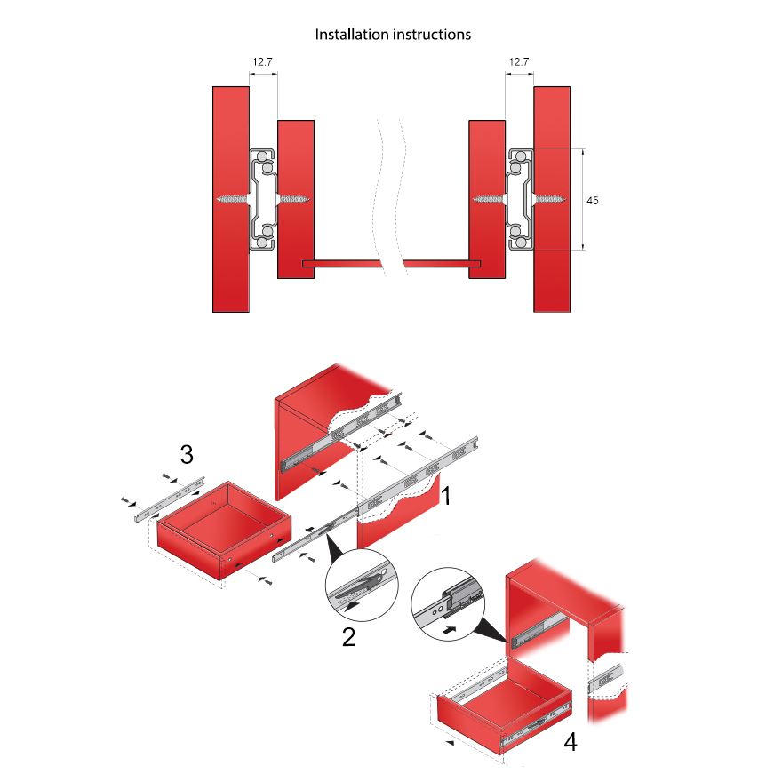 Drawer runners soft-close 700mm - H45 (right and left side) NTP 