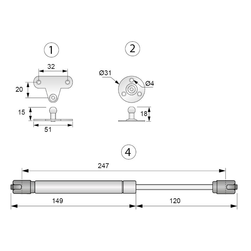 Plynový tlumič 250 mm bílý - 50 N (4) – Furnica