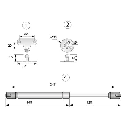 Plynový tlumič 250 mm bílý - 50 N (4) – Furnica