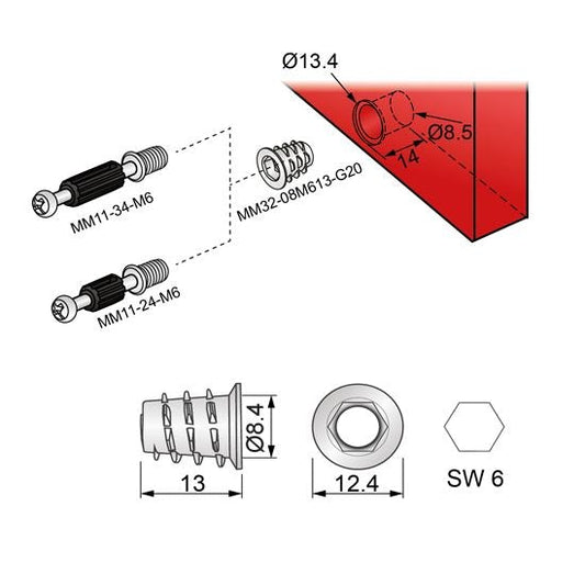 M6 závitový vložka 8x13mm - 1 ks (2) – Furnica