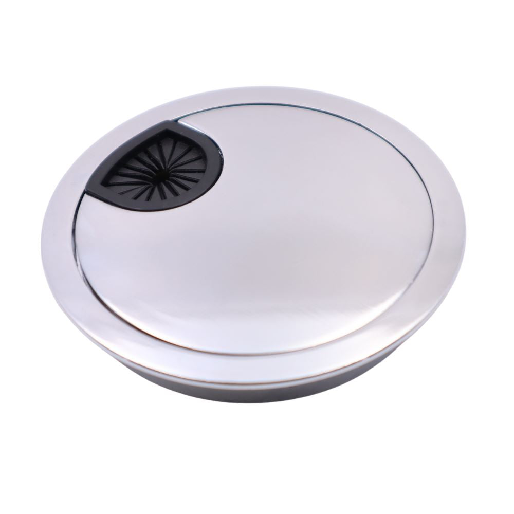 Kovový kabelový gromet s gumovým otvorem - chrom Ø80mm – Furnica