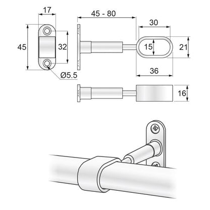 Ovalý držák na vzdálenostní lištu 15x30mm, chromovaný. (2) – Furnica