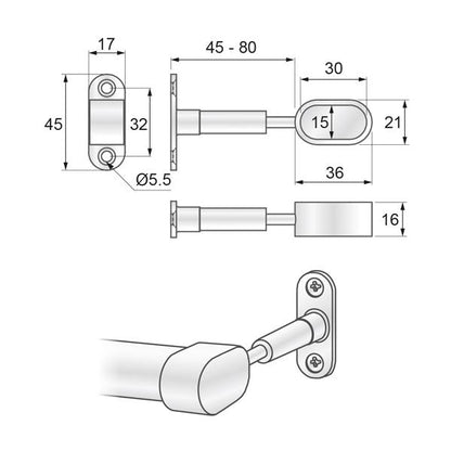 Ovalní koncová držka na tyč 15x30mm, chromovaná (2) – Furnica
