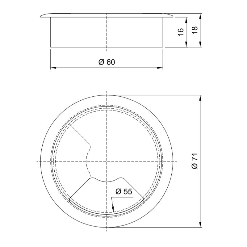 Plastový kabelový průchod Ø60mm, extra tmavě hnědý